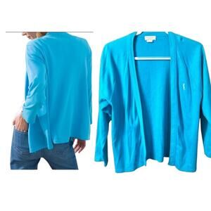 Yves St Laurent Cardigan Open Sweater Sz S Aqua Blue Long Sleeve Classic Office